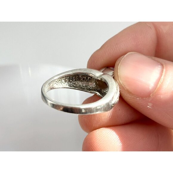 Bead Designed Sterling Silver Cubic Zirconia (M) Stamped 925 Vintage Ring - sz 7 - Picture 5 of 10